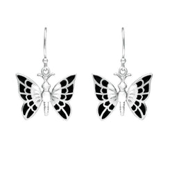 Sterling Silver Whitby Jet Butterfly Drop Earrings E1950