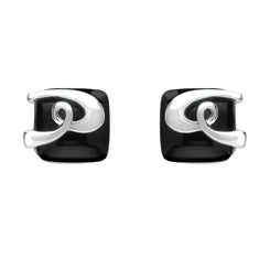 Silver Whitby Jet Cushion Pattern Stud Earrings E1961