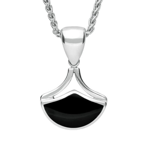 Sterling Silver Whitby Jet Fan Shaped Necklace P387
