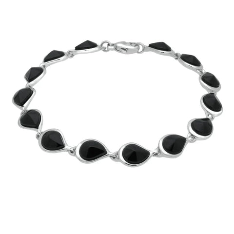 Silver Whitby Jet Fourteen Stone Offset Pear Bracelet B953
