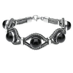 Silver Whitby Jet Foxtail 5 Stone Bracelet B563