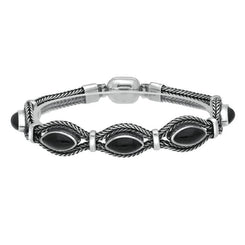 Sterling Silver Whitby Jet Foxtail Five Stone Marquise Bracelet D