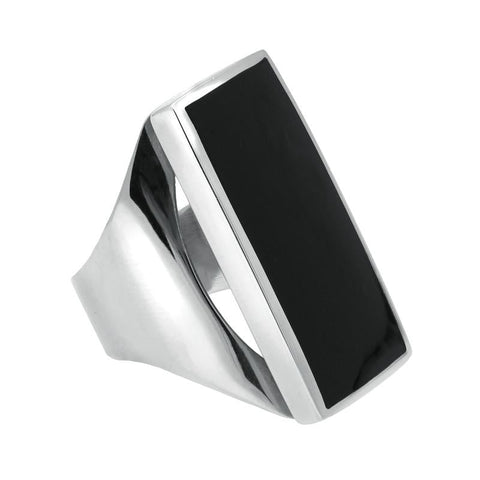 Silver Whitby Jet Large Oblong Ring R064