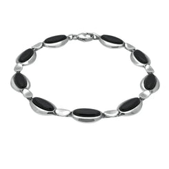 Sterling Silver Whitby Jet Nine Stone Long Oval Bracelet B1082