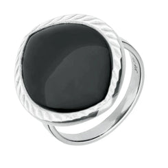 Sterling Silver Whitby Jet Ridged Marquise Ring. R878.