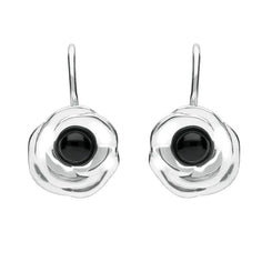 Silver Whitby Jet Rose Stone Centre Hook Earrings E1916