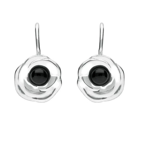 Silver Whitby Jet Rose Stone Centre Hook Earrings E1916