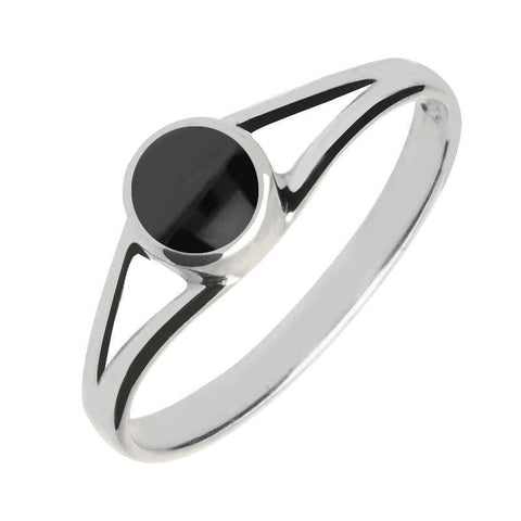 Silver Whitby Jet Round Split Shoulder Ring R029