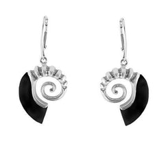 Sterling Silver Whitby Jet Small Shell Drop Earrings E1766