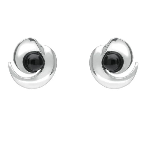 Sterling Silver Whitby Jet Spiral Stud Earrings. E1912.