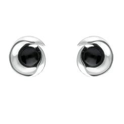 Sterling Silver Whitby Jet Spiral Stud Earrings. E1913.