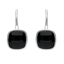 Sterling Silver Whitby Jet Stone Cushion Drop Earrings E1917
