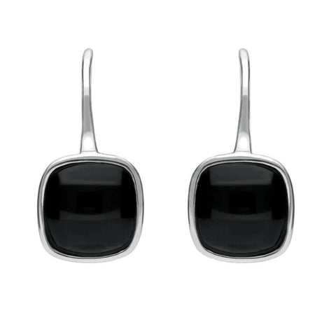Sterling Silver Whitby Jet Stone Cushion Drop Earrings E1917