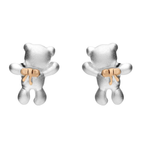 Silver and Rose Gold Teddy Bear Stud Earrings E2364