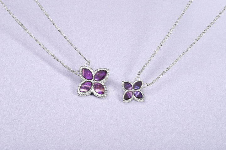 Sterling Silver Blue John Bloom Large Marquise Flower Necklace N1156