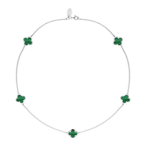 Sterling Silver Malachite Bloom Four Leaf Clover Necklace