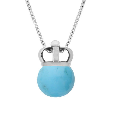 Sterling Silver Turquoise Royal Crown 11mm Bead Pendant, P1919.