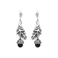 Sterling Silver Whitby Jet Acorn Leaf Drop Earrings, E2617
