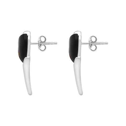 Sterling Silver Whitby Jet Amber 2 Stone Leaf Earrings