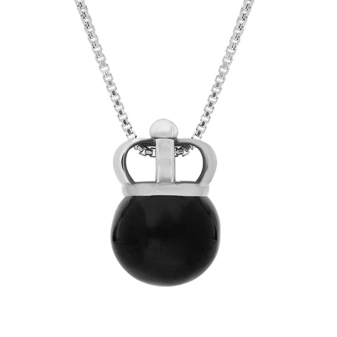 Sterling Silver Whitby Jet Royal Crown 11mm Bead Pendant, P1919.