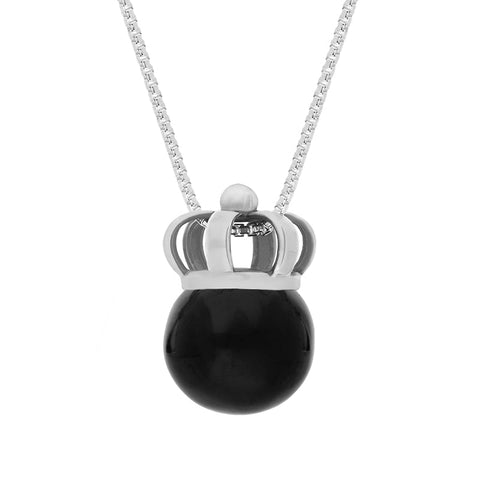Sterling Silver Whitby Jet Royal Crown 11mm Bead Pendant, P1919.