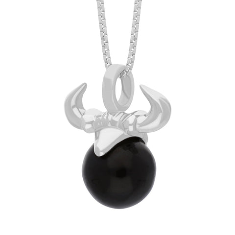 Sterling Silver Whitby Jet Zodiac Taurus 10mm Bead Pendant, P3621.