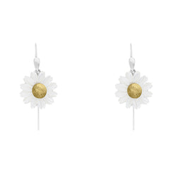 Sterling Silver and Yellow Gold White Mother Of Pearl Tuberose Daisy Drop Earrings, E2206.