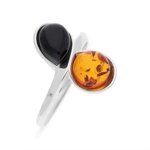 Sterling Silver Amber Whitby Jet Ring, R1226