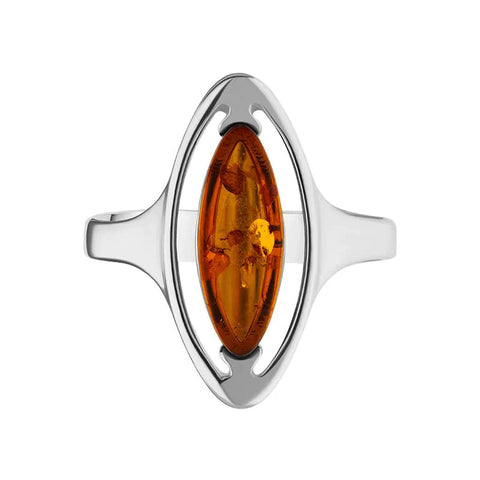Sterling Silver Baltic Amber Open Marquise Ring. R989