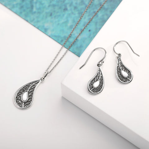 Sterling Silver Bauxite Oxidise Stone Teardrop Necklace