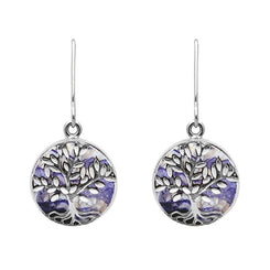 Sterling Silver Blue John Round Large Tree of Life Leaves Drop Earrings, E2427.