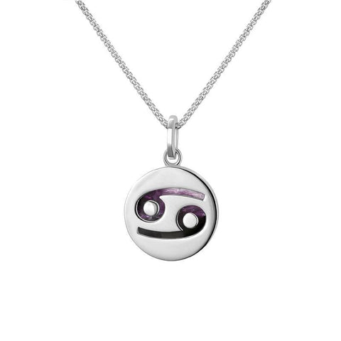 Sterling Silver Blue John Zodiac Cancer Round Necklace, P3603.