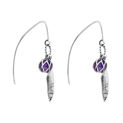 Sterling Silver Emma Stothard Silver Darling Amethyst Float Charm Hook Earrings, E2582_2