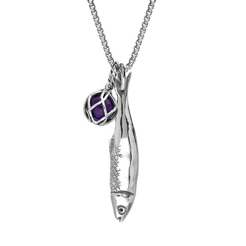 Sterling Silver Emma Stothard Silver Darling Amethyst Float Medium Charm Necklace, P3594.