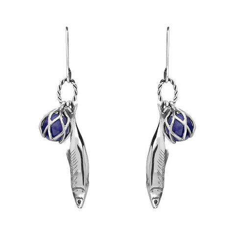 Sterling Silver Emma Stothard Silver Darling Lapis Lazuli Float Charm Hook Earrings, E2582.