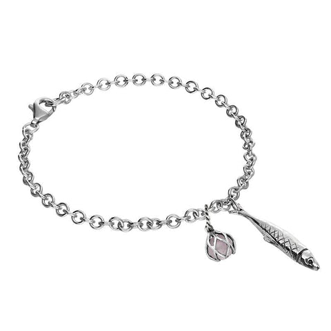 Sterling Silver Emma Stothard Silver Darling Rose Quartz Float Charm Bracelet, B1204.