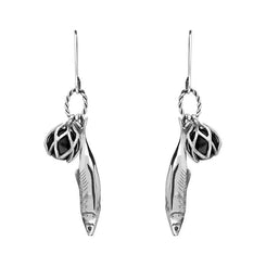 Sterling Silver Emma Stothard Silver Darling Whitby Jet Float Charm Hook Earrings, E2582.