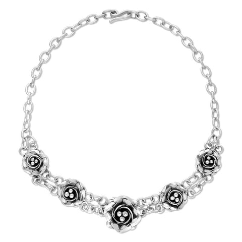 Sterling Silver Graduating Roses Necklace, NUNQ0000883.