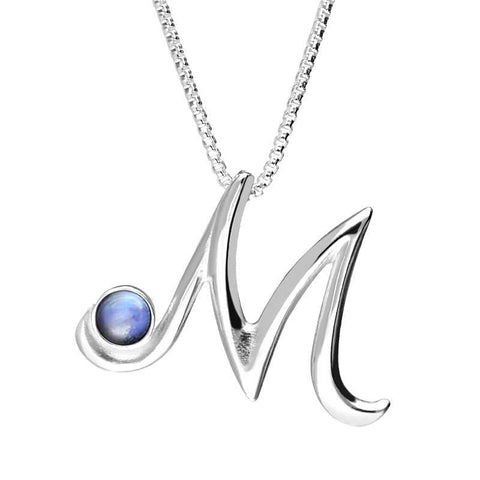 Sterling Silver Moonstone Love Letters Initial M Necklace, P3460C.