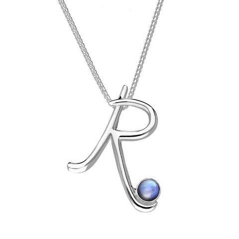 Sterling Silver Moonstone Love Letters Initial R Necklace, P3465C.