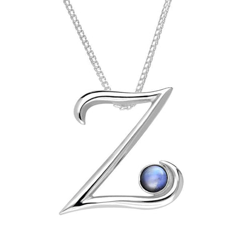 Sterling Silver Moonstone Love Letters Initial Z Necklace, P3473C.