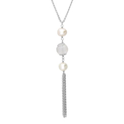 Sterling Silver Pearl Triple Stone Tassel Drop Necklace N825