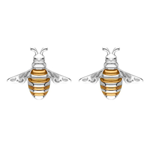 Sterling Silver Rose Gold Plated Bee Stud Earrings, E2577.
