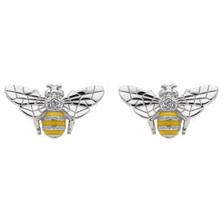 Sterling Silver Swarovski Crystal Yellow Enamel House Style Bee Stud Earrings. E2285.