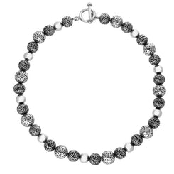 Sterling Silver Textured Bead Necklace, NUNQ0000795.