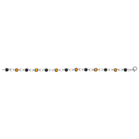 Sterling Silver Whitby Jet Amber Round Stone Link Bracelet, B882_2