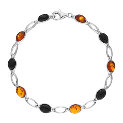 Sterling Silver Whitby Jet Amber Ten Stone Oval Bracelet, B654.