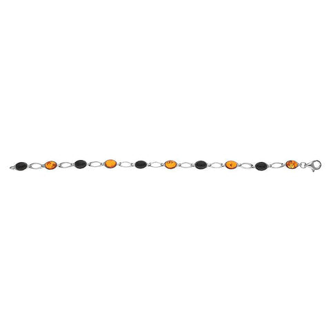 Sterling Silver Whitby Jet Amber Ten Stone Oval Bracelet, B654_2