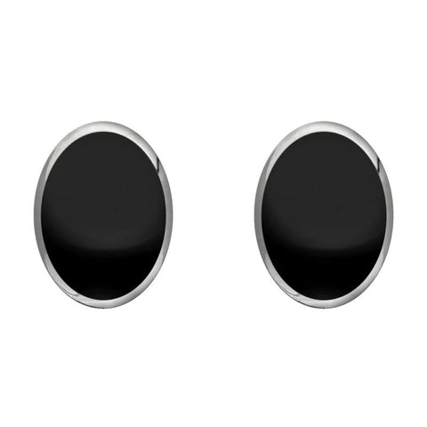 Sterling Silver Whitby Jet Classic Large Oval Stud Earrings, E007.