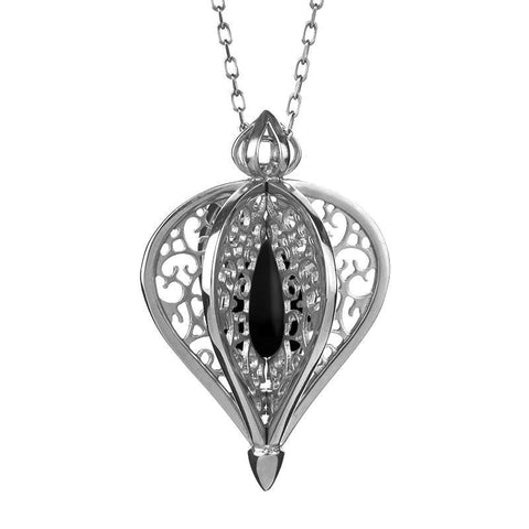 Sterling Silver Whitby Jet Flore Filigree Small Necklace P2338C
